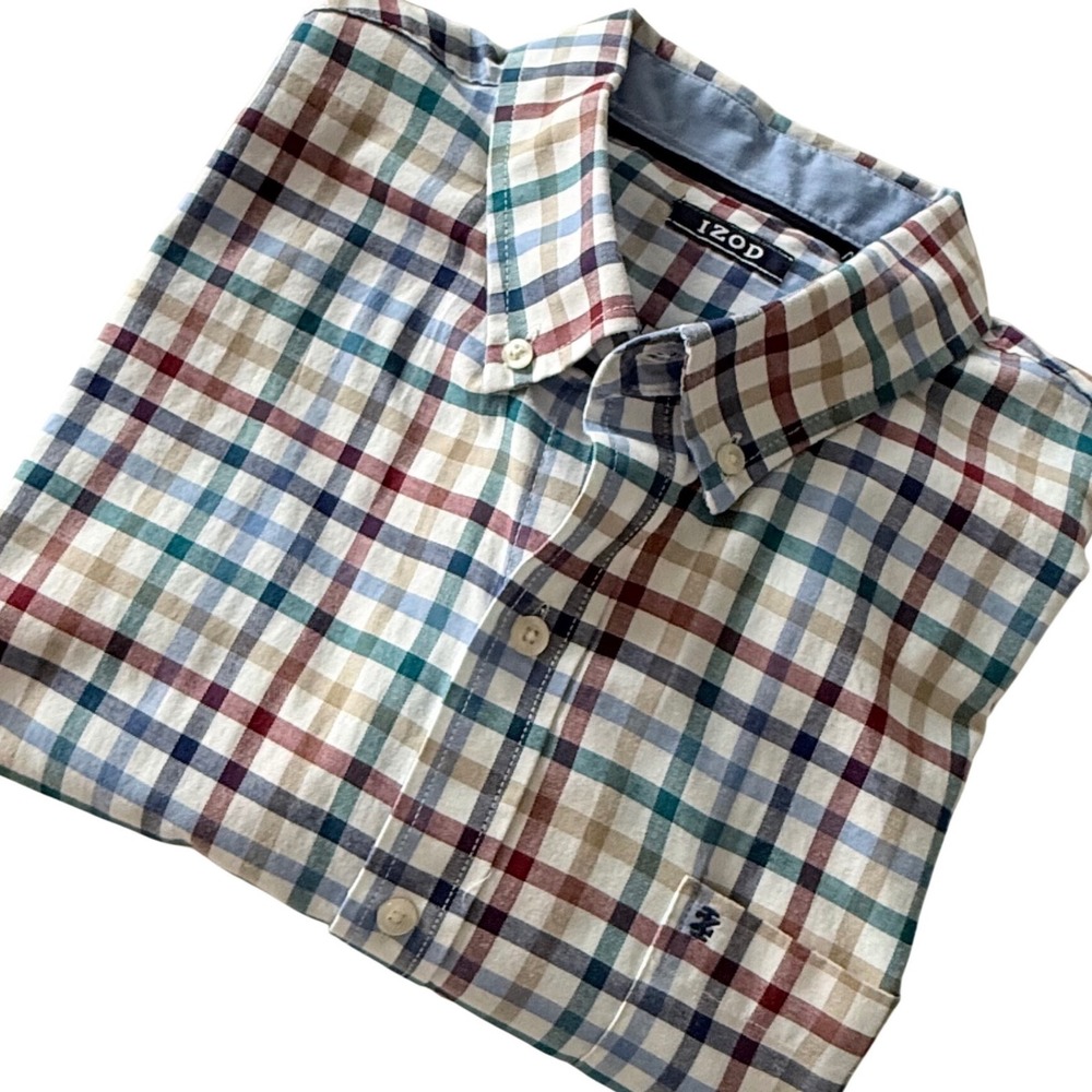 IZOD Mens Multicolor Plaid Long Sleeve Button Down Shirt XL Regular Fit